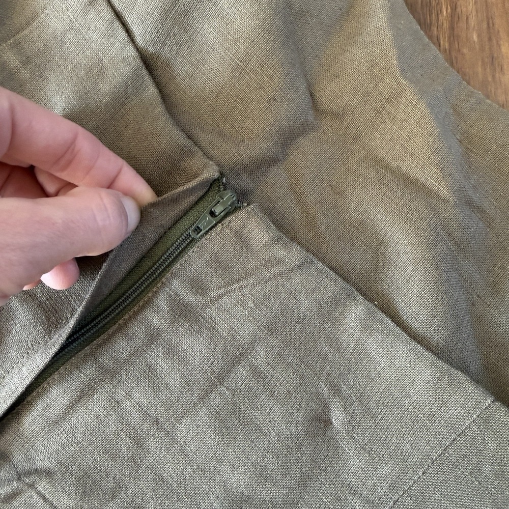 Vintage Gantos Linen Halter Midi Dress Olive Green Minimalist 90s 14 Resortwear - Picture 7 of 12
